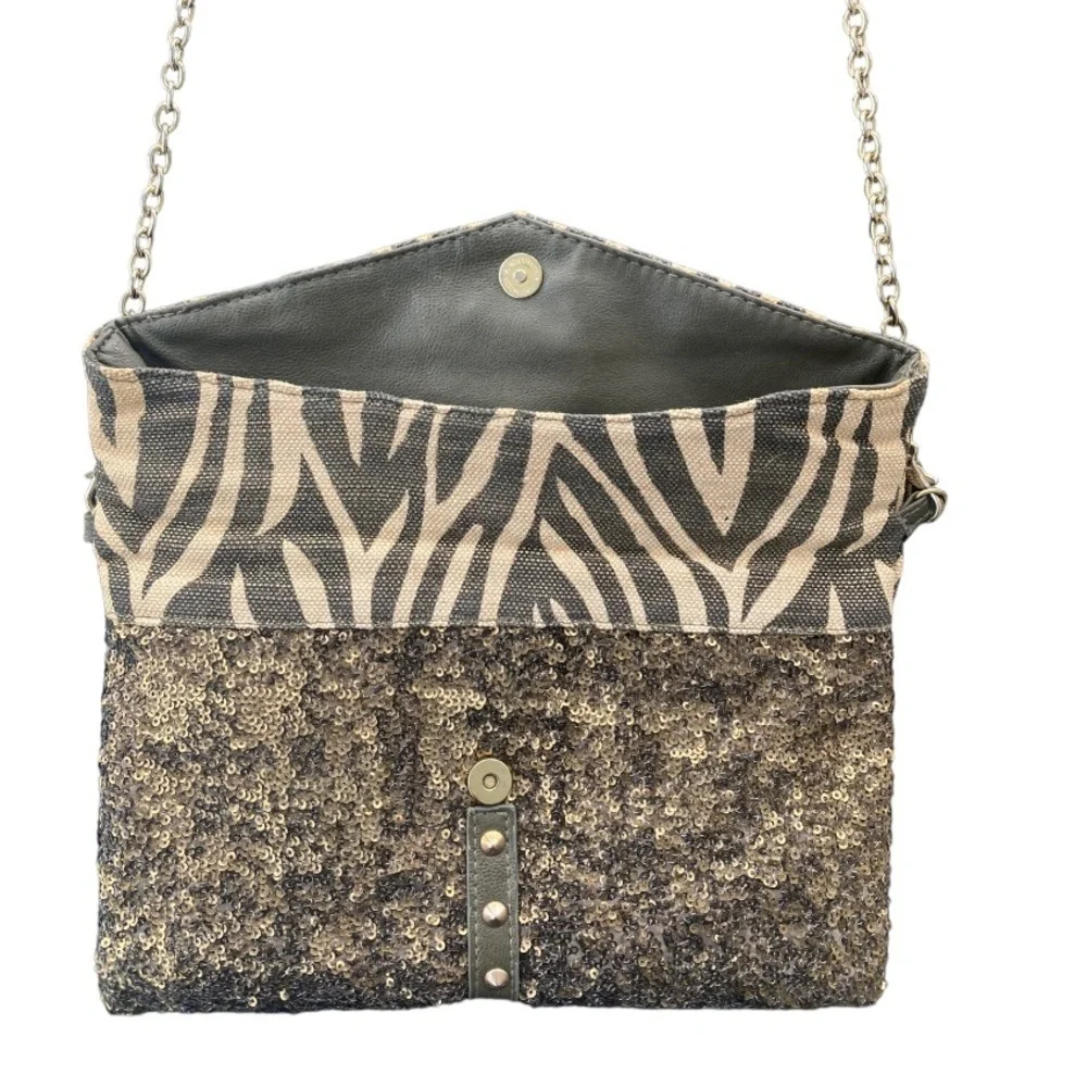 Pinko Shoulder Bag Clutch Animal Print and Sequins with Goldtone Chain